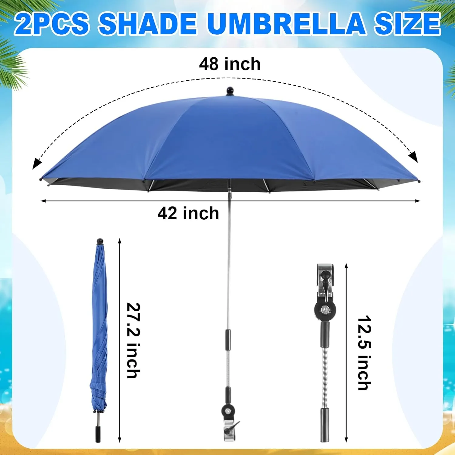 2 Set Reclining Camping Chair with Umbrella for Adult Folding Camping Chair with Foot Rest Adjustable Clamp Canopy Shade, SPF 50 , Lounger for Outdoor Spring Summer Travel(Blue,Oxford)