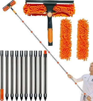 20  Ft Reach 2 in 1 Window Washing Squeegee with 3-14 ft Spliceable Extension Pole // Window Cleaning Tool & Window Washer Squeegee for Home Indoor Outdoor Window Washing