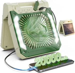20000mAh Rechargeable Solar Camping Fan with Led Lantern, 3 Adjustable Speeds Cordless Battery Powered Portable Fan,Timer & Hanging Hook, Quiet USB-C Desk Fan for Tent Hurricane Worksite(Beige)