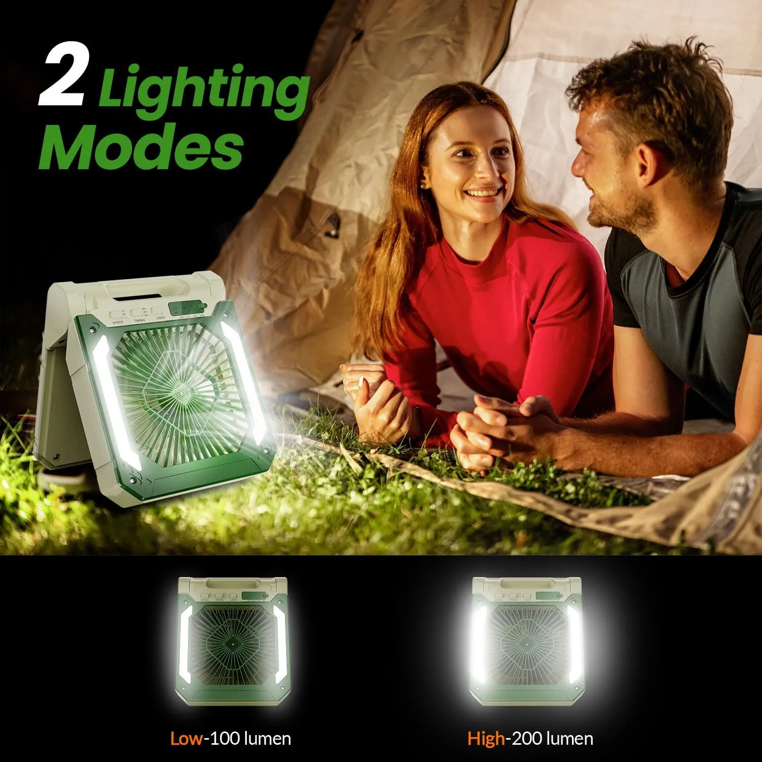 20000mAh Rechargeable Solar Camping Fan with Led Lantern, 3 Adjustable Speeds Cordless Battery Powered Portable Fan,Timer & Hanging Hook, Quiet USB-C Desk Fan for Tent Hurricane Worksite(Beige)