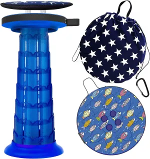 20.4" Telescoping Stool With Cushion - Portable Camping Seat, 550lb Capacity, Collapsible and Adjustable for Garden, Fishing, Hiking, BBQ - Includes Carry Bag and Carabiner