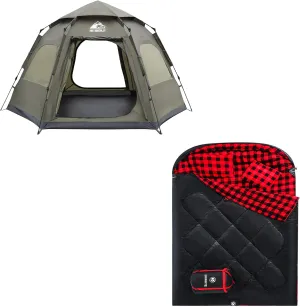 2/3/4 Person Camping Tent - Instant Pop Up Waterproof Tent and Double Sleeping Bag for Adults with 2 Pillows Compression Sack