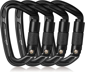 25KN Auto Locking Carabiner - UIAA Certified Heavy Duty Climbing Carabiners for Rock Climbing, Camping, Rappelling, Hunting, Rescue Equipment - Professional Carabiner Clips (Black)