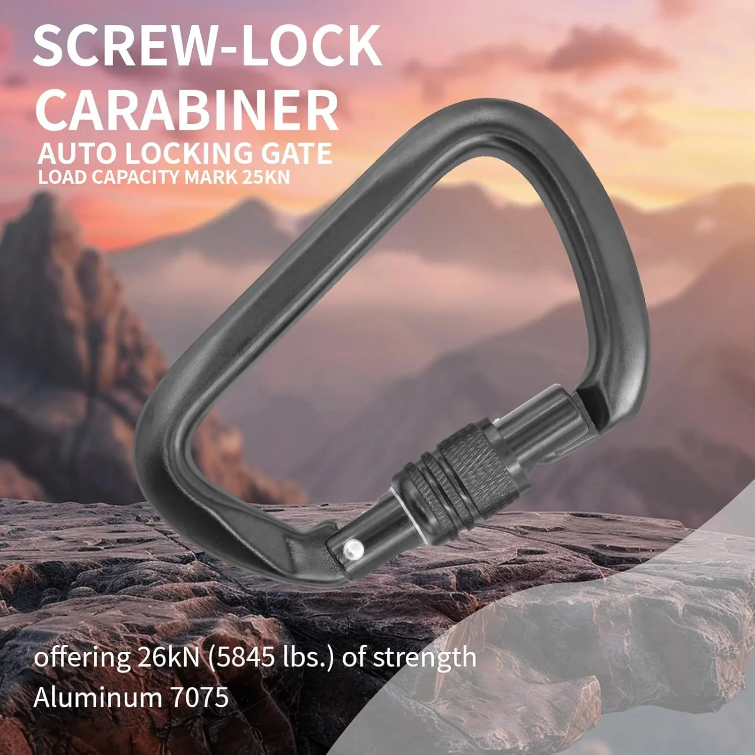 26KN D-Shaped Heavy Duty Lock Rock Screw Lock Climbing Carabiner Manual Lock for Rock Climbing Hammocks Dog Leash Travel Hiking