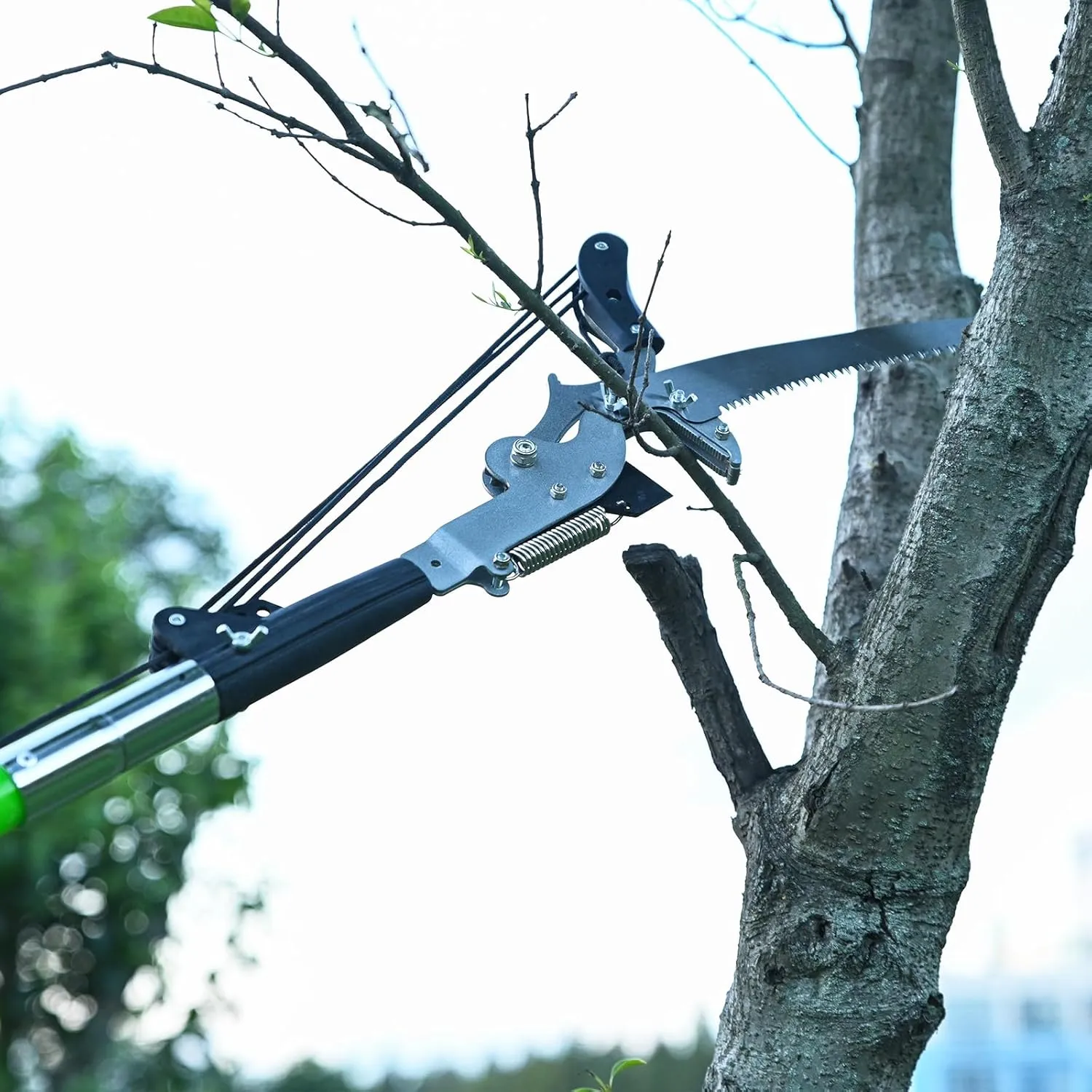 27FT Manual Pole Saw, Tree Branch Trimmer with 8-Section Fiberglass Handle, Sharp Steel Blade and Heavy-Duty Giant Pruning Scissors, Design for High Branch Trimming, Ideal for Palm and Shrub