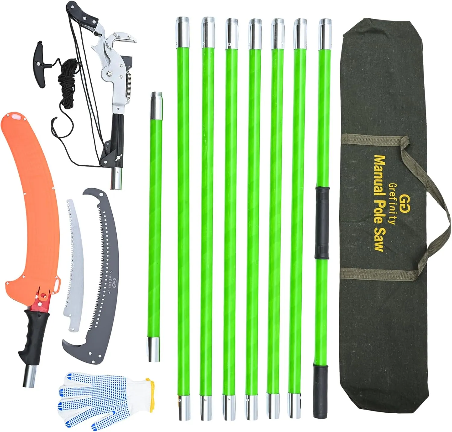 27FT Manual Pole Saw, Tree Branch Trimmer with 8-Section Fiberglass Handle, Sharp Steel Blade and Heavy-Duty Giant Pruning Scissors, Design for High Branch Trimming, Ideal for Palm and Shrub
