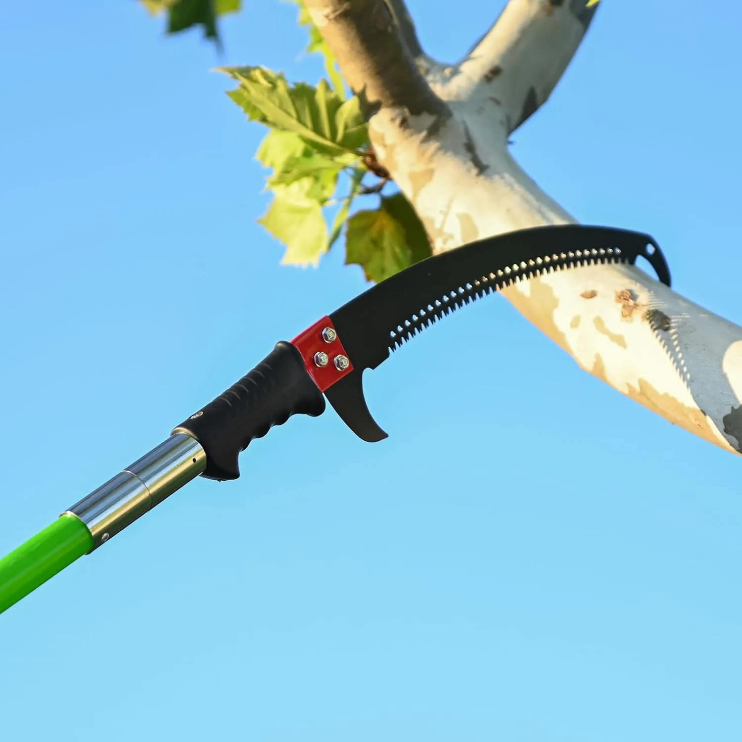 27FT Manual Pole Saw, Tree Branch Trimmer with 8-Section Fiberglass Handle, Sharp Steel Blade, Lightweight Extendable Design for High Branch Trimming, Ideal for Palms and Shrubs