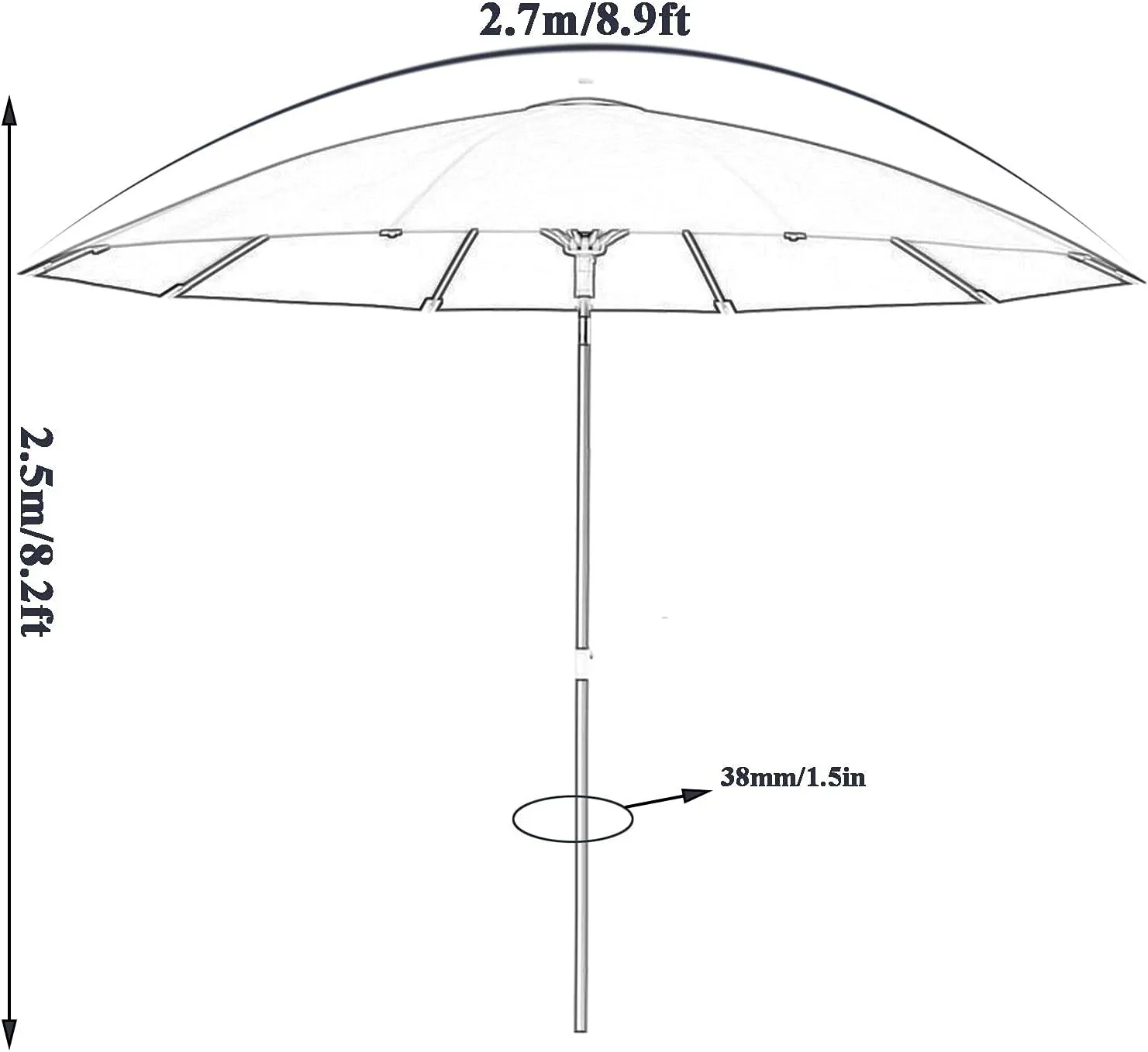 2.7M Aluminum Parasol, Tiltable Outdoor Parasol, Wind-resistant Courtyard Umbrella, UV-resistant Beach Umbrella, Used In Villas, Balconies, Gardens, Without Base