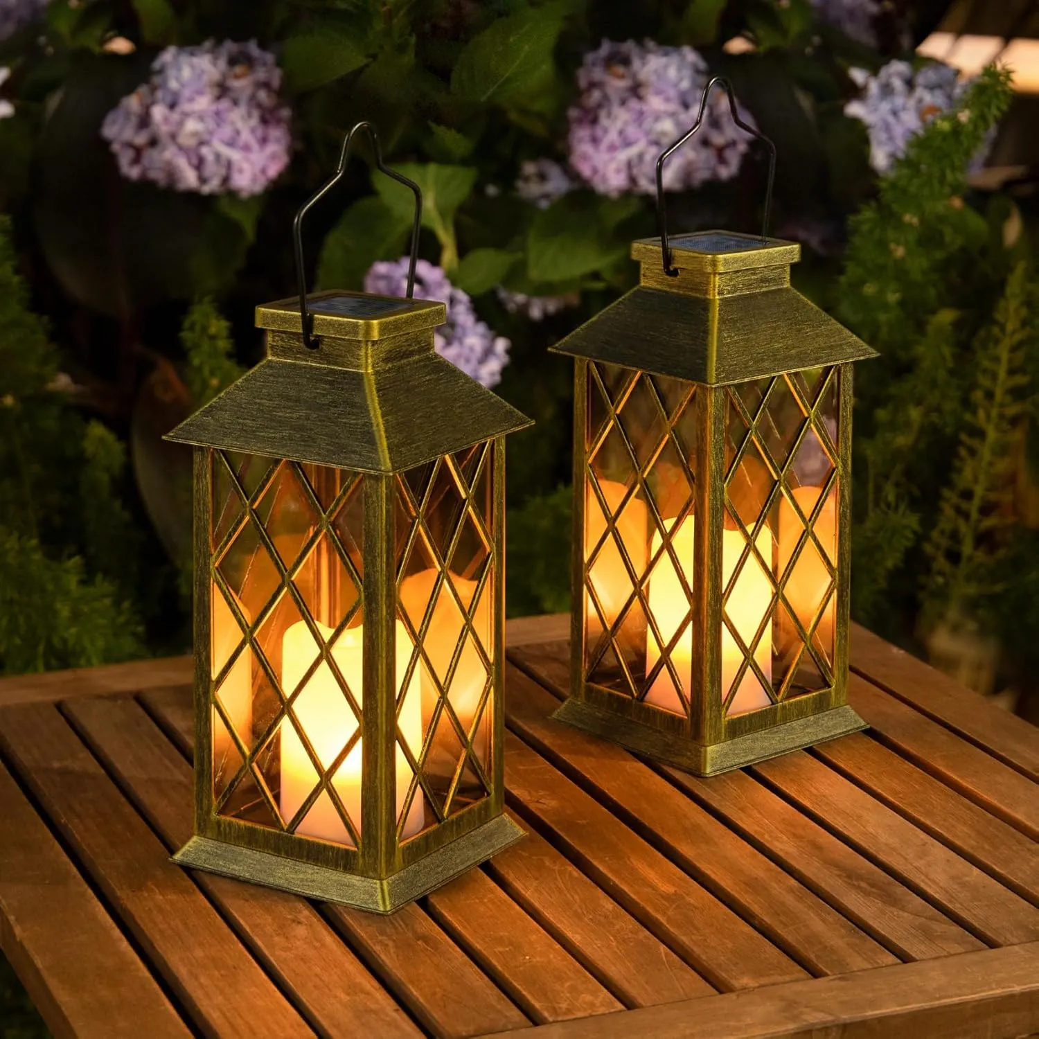 2Pack 11" Outdoor Solar Lanterns Waterproof Garden Patio Lantern Lights Flickering Candle Mission for Outside, Party, Yard, Lawn, Mothers Day Gifts Garden Gifts for Mom Women (Antique Green Bronze)
