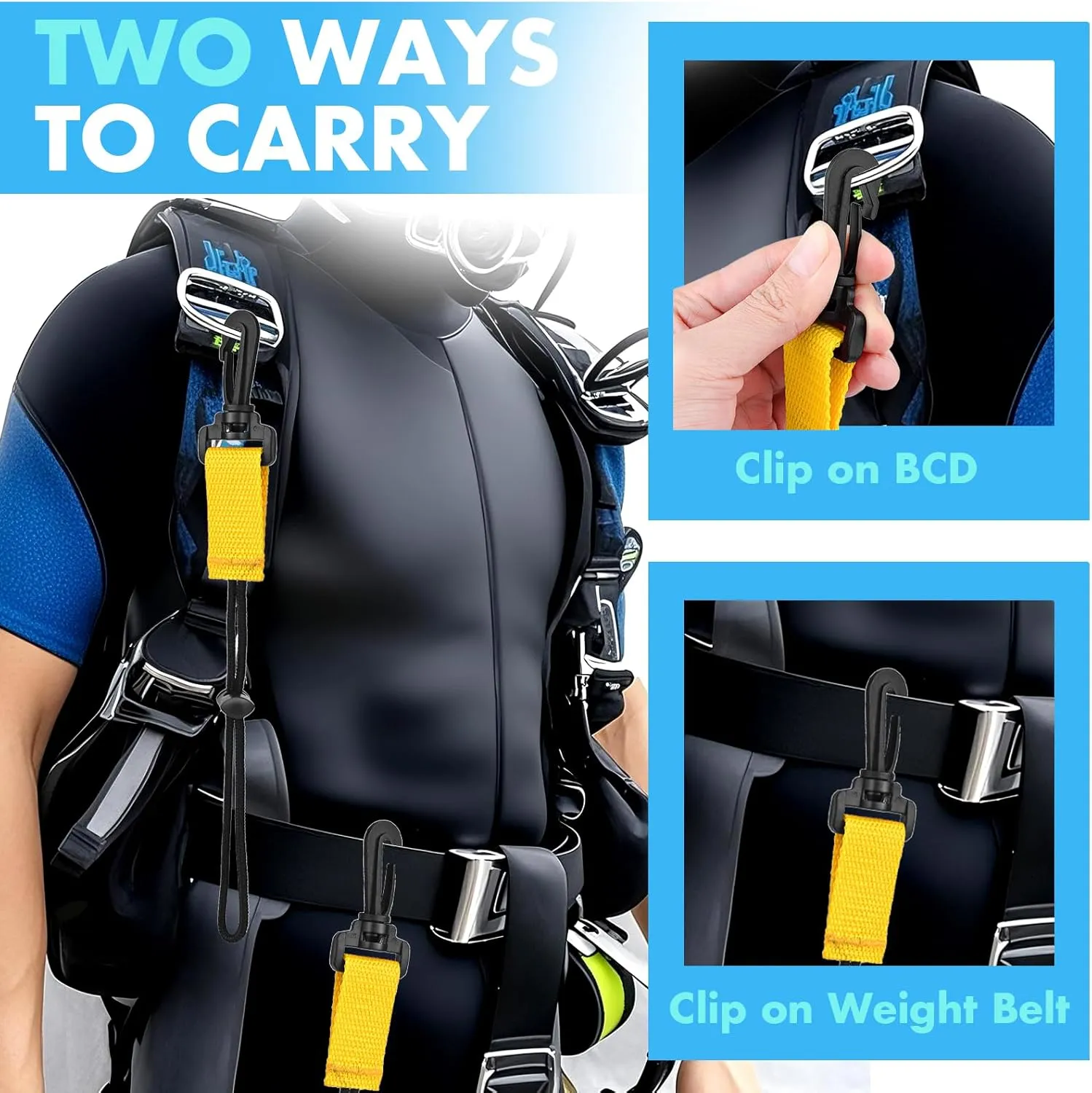 2Pack Scuba Diving Lanyard Clips with Nylon Webbing Strap Adjustable Cord and Slide Locking Fits for Dive Octo Holder, Secure Camera & Gear Attachment