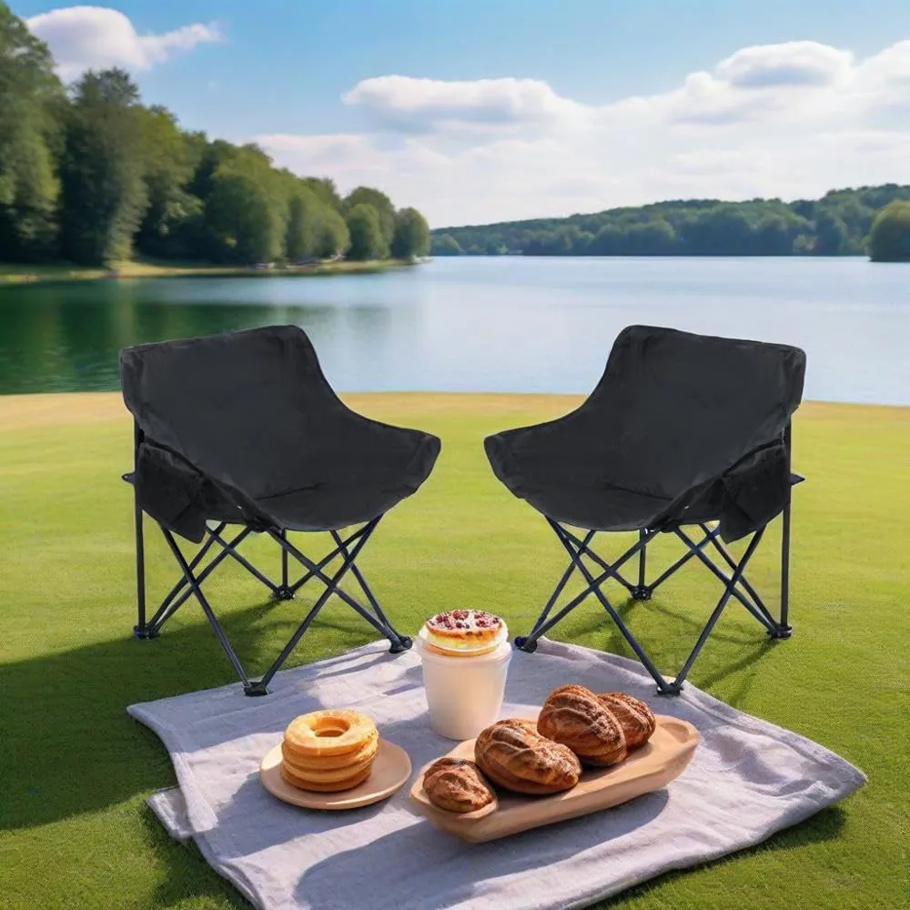 2PCS Outdoor Camping Chairs Folding/Portable, Carry Bag,Black