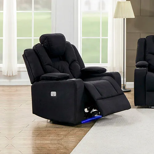 3 1 1 Seater Electric Recliner Stylish Rhino Fabric Black Lounge Armchair with LED Features