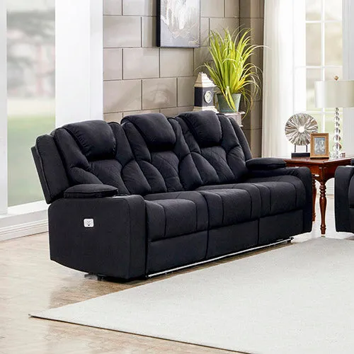 3 1 1 Seater Electric Recliner Stylish Rhino Fabric Black Lounge Armchair with LED Features