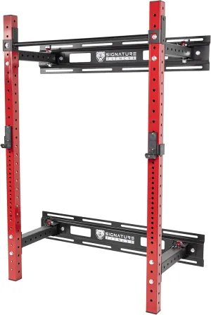 3” x 3” Wall Mounted Fold-in Power Cage Squat Rack with Adjustable Pull Up Bar and J Hooks - Space-Saving Home Gym