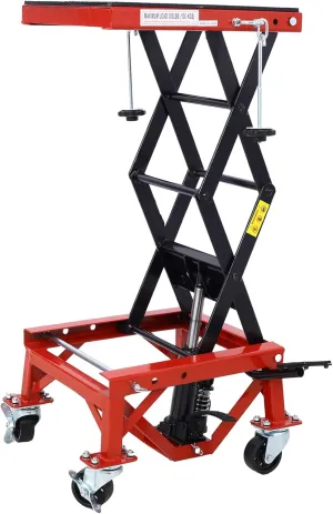 300 Lbs Hydraulic Motorcycle Scissor Jack Lift Foot Step with 4 Wheels Jack Stand Portable Lift Table Heavy Duty Hydraulic Motorcycle Lift Table Adjustable Lift Jack Stand for Small Dirt Bikes