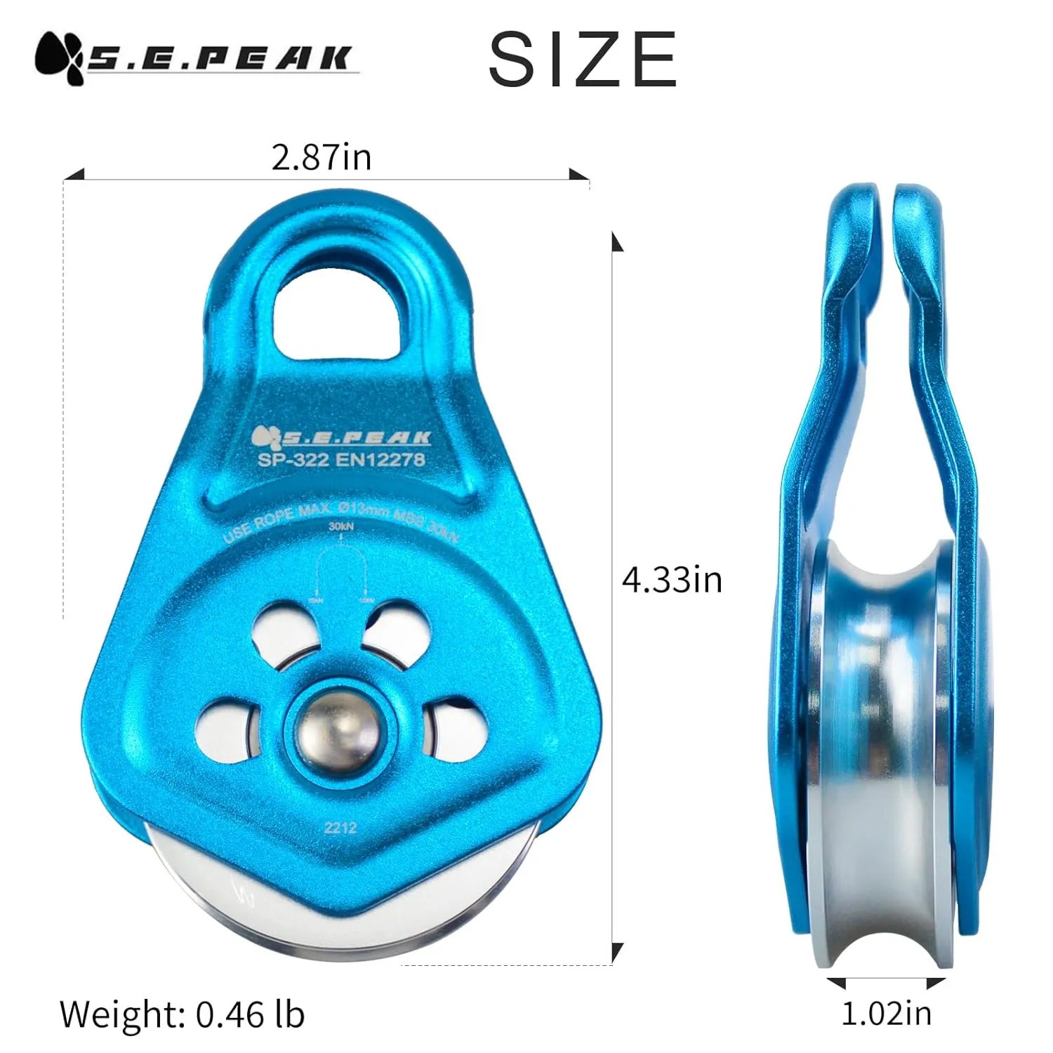 30kN Upgraded Rescue Single Pulley Sheave with Swing Plate,CE High Strength Pulley for Backyard Zipline, Climbing, Rock Rescue Lifting, Hauling, Fit Rope up to 13 mm/Holds Up to 6750lbs,Blue