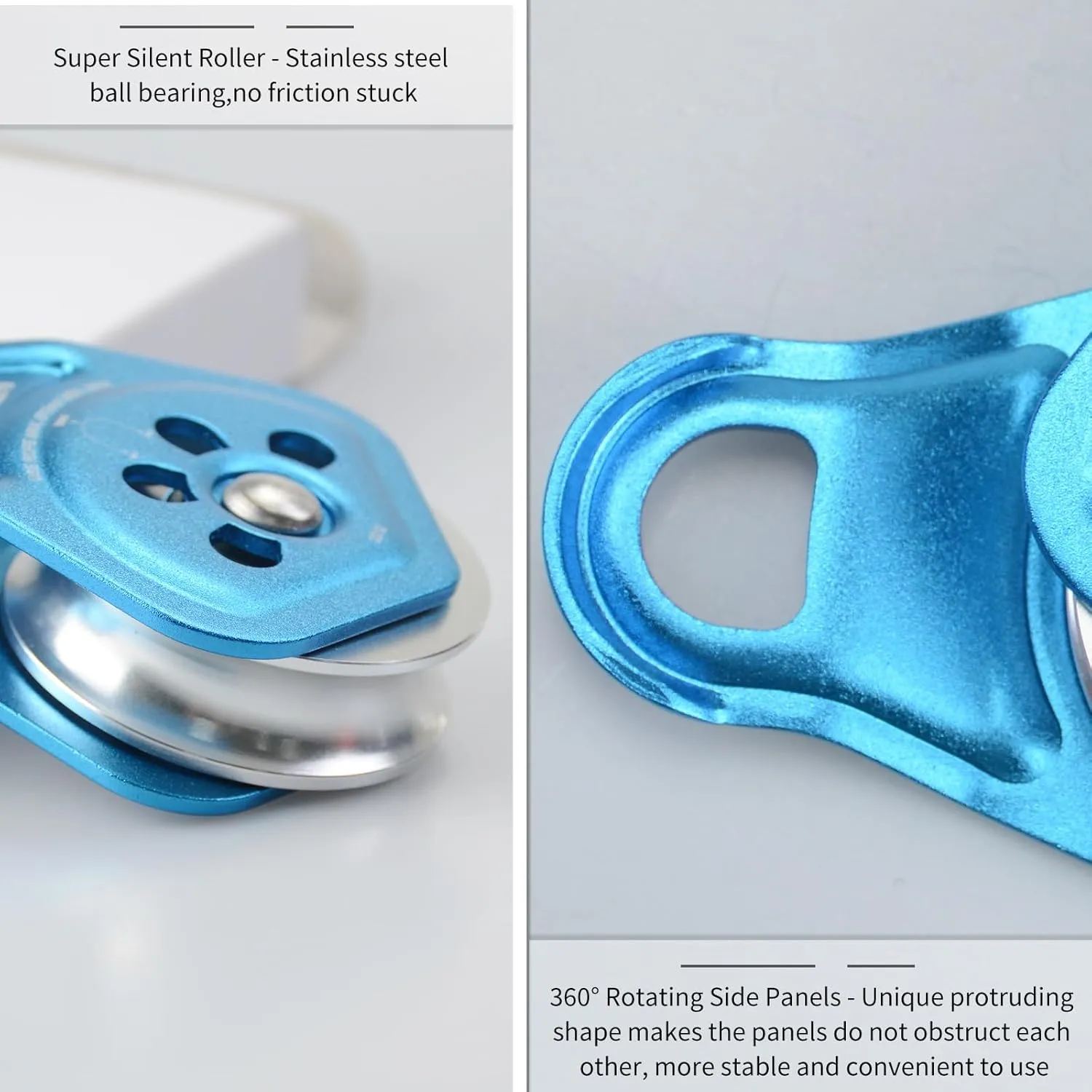 30kN Upgraded Rescue Single Pulley Sheave with Swing Plate,CE High Strength Pulley for Backyard Zipline, Climbing, Rock Rescue Lifting, Hauling, Fit Rope up to 13 mm/Holds Up to 6750lbs,Blue