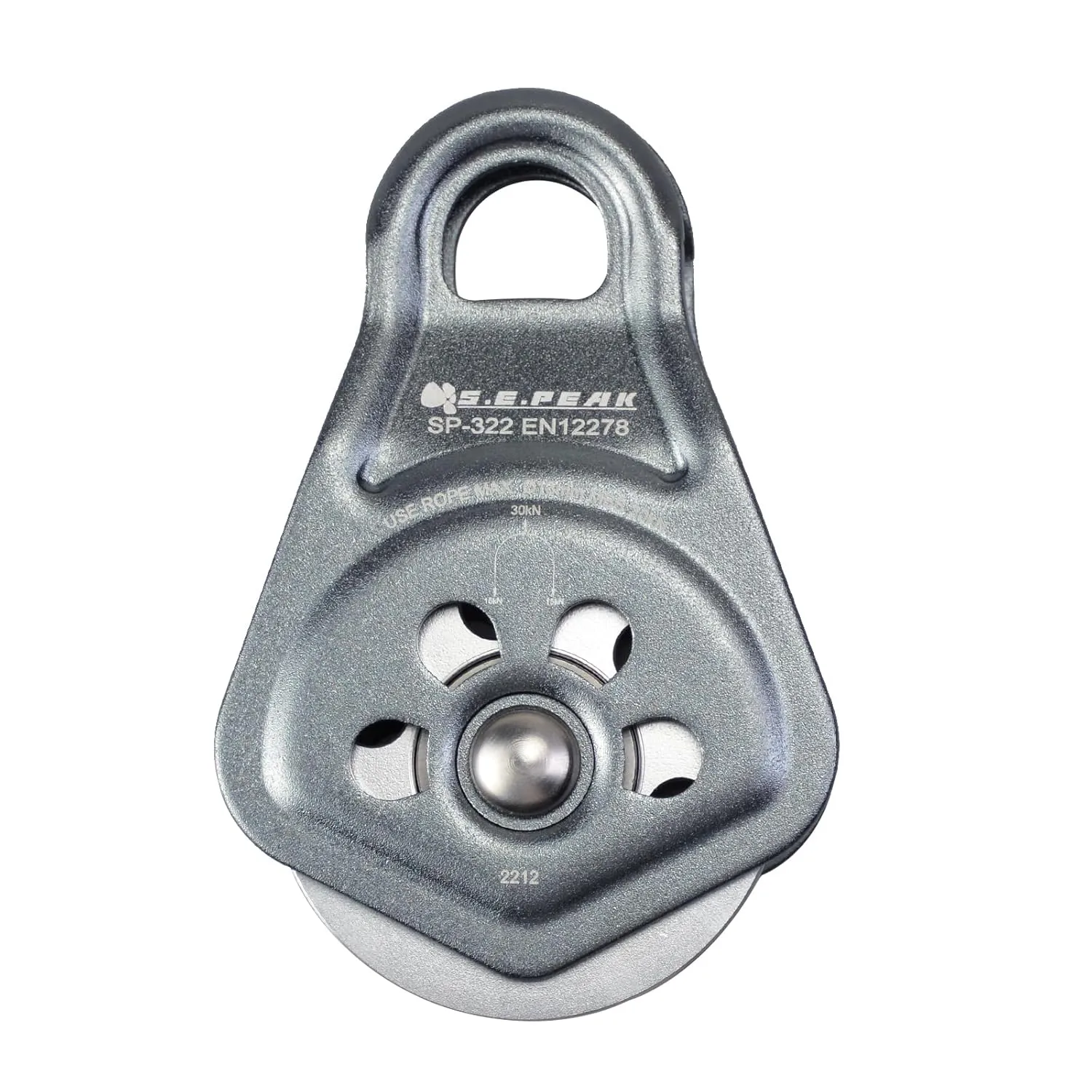 30kN Upgraded Rescue Single Pulley Sheave with Swing Plate,CE High Strength Pulley for Backyard Zipline, Climbing, Rock Rescue Lifting, Hauling, Fit Rope up to 13 mm/Holds Up to 6750lbs,Grey