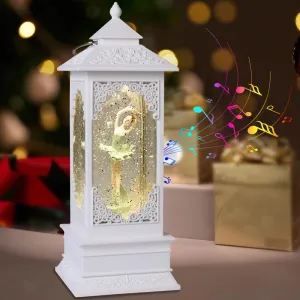 [360° Rotating Ballerina Figurine Music Box Light for Present,Women,Kids,Mom,Daughter,Granddaughter,Christmas&Birthday Present,Battery and USB Operated,(11.4"x4.13")-White