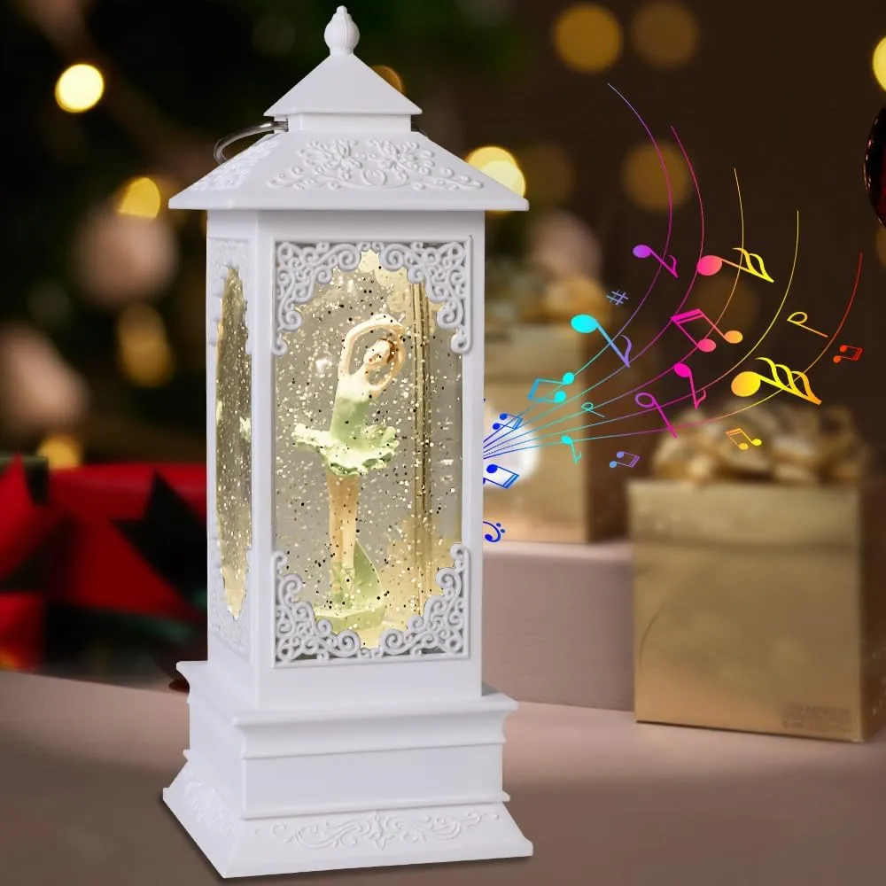 [360° Rotating Ballerina Figurine Music Box Light for Present,Women,Kids,Mom,Daughter,Granddaughter,Christmas&Birthday Present,Battery and USB Operated,(11.4"x4.13")-White