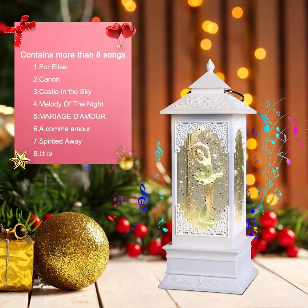 [360° Rotating Ballerina Figurine Music Box Light for Present,Women,Kids,Mom,Daughter,Granddaughter,Christmas&Birthday Present,Battery and USB Operated,(11.4"x4.13")-White