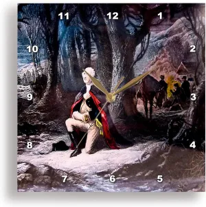 3dRose Wall Clock Silent - 15 inch - George Washington Prays at Valley Forge - Magic Lantern Slides