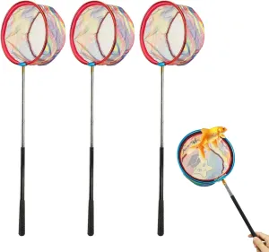 3pcs Fishing Net with Handle, Stainless Steel Extendable from 16'' to 58'' Kids Fishing Net Detachable Fish Nets for Fishing Shrimp Crab Bug Insect Butterfly