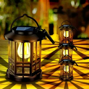 4 Pack Solar Lanterns Outdoor Waterproof Hanging Solar Powered Lanterns Lighting LED Dusk to Dawn Outdoor Flame Lantern for Garden Patio Yard Decorative (Warm Light)
