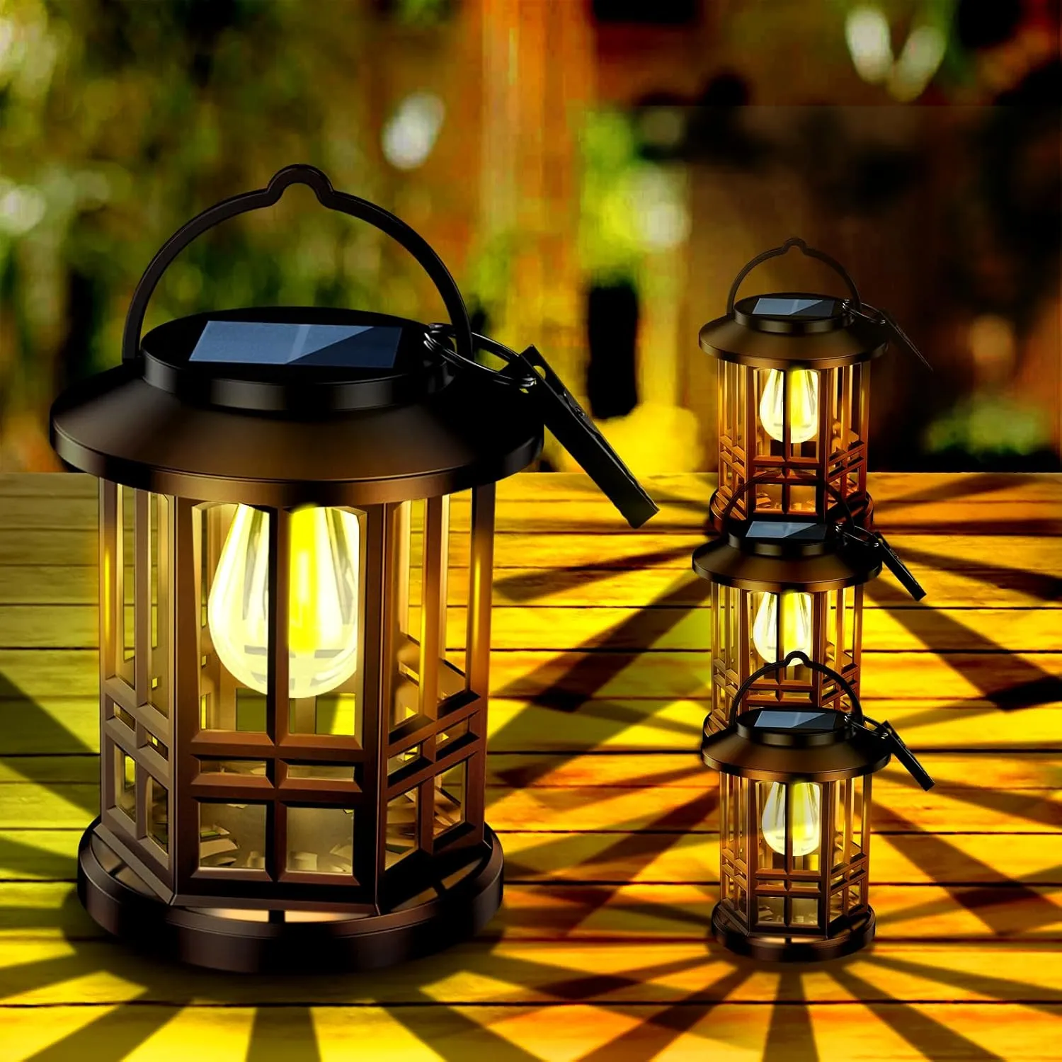 4 Pack Solar Lanterns Outdoor Waterproof Hanging Solar Powered Lanterns Lighting LED Dusk to Dawn Outdoor Flame Lantern for Garden Patio Yard Decorative (Warm Light)