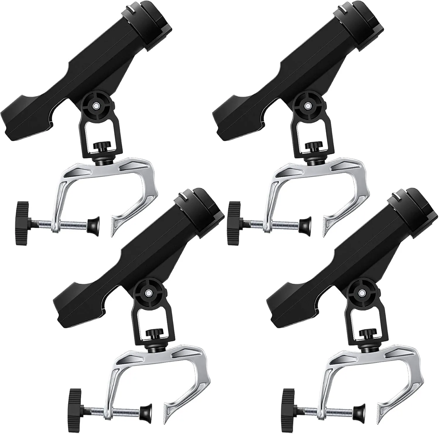 4 Pcs Fishing Boat Rods Holder 360 Degree Adjustable Folding Fishing Pole Holders with Large Clamp Opening for Boat Trolling Holder Pole Stand Rack Rod Bracket for Kayak Canoe Dock