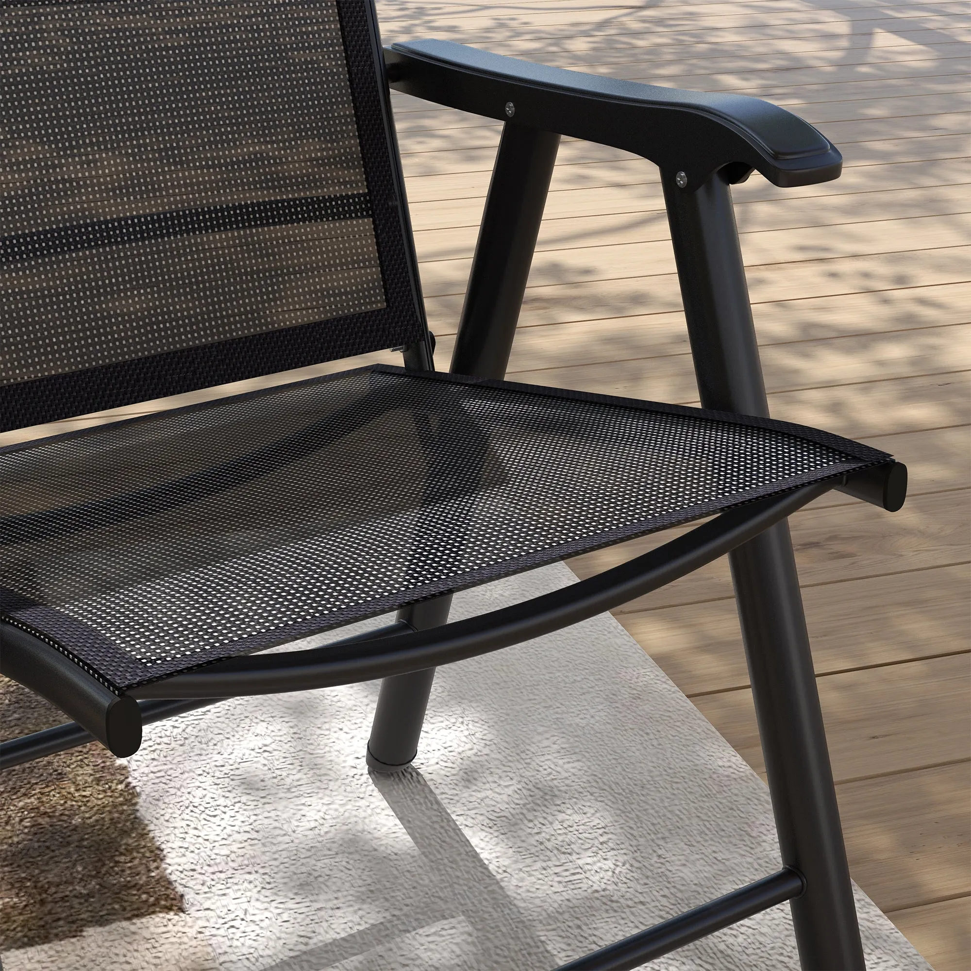 4-Piece Outdoor Folding Chairs, Stackable Metal Frame with Armrests, Black