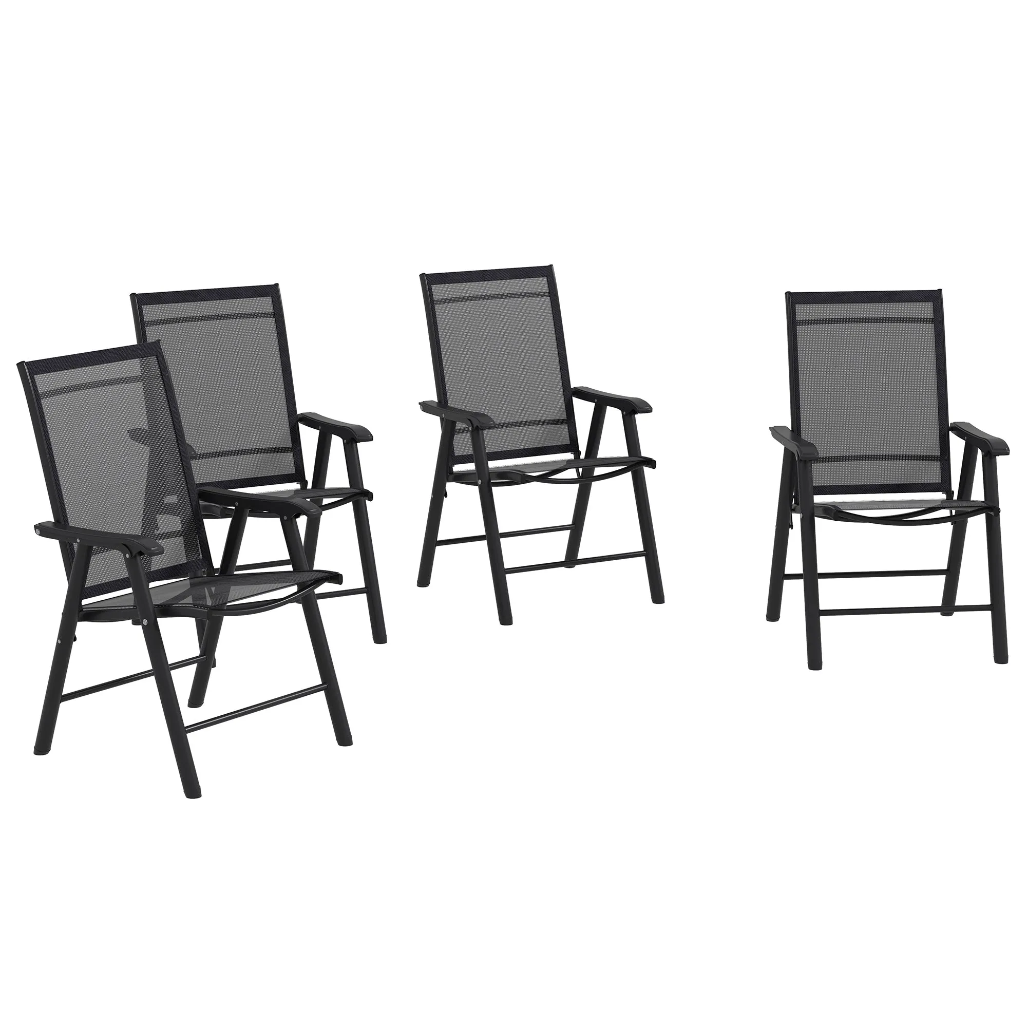 4-Piece Outdoor Folding Chairs, Stackable Metal Frame with Armrests, Black