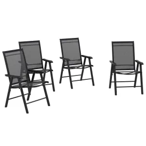 4-Piece Outdoor Folding Chairs, Stackable Metal Frame with Armrests, Black