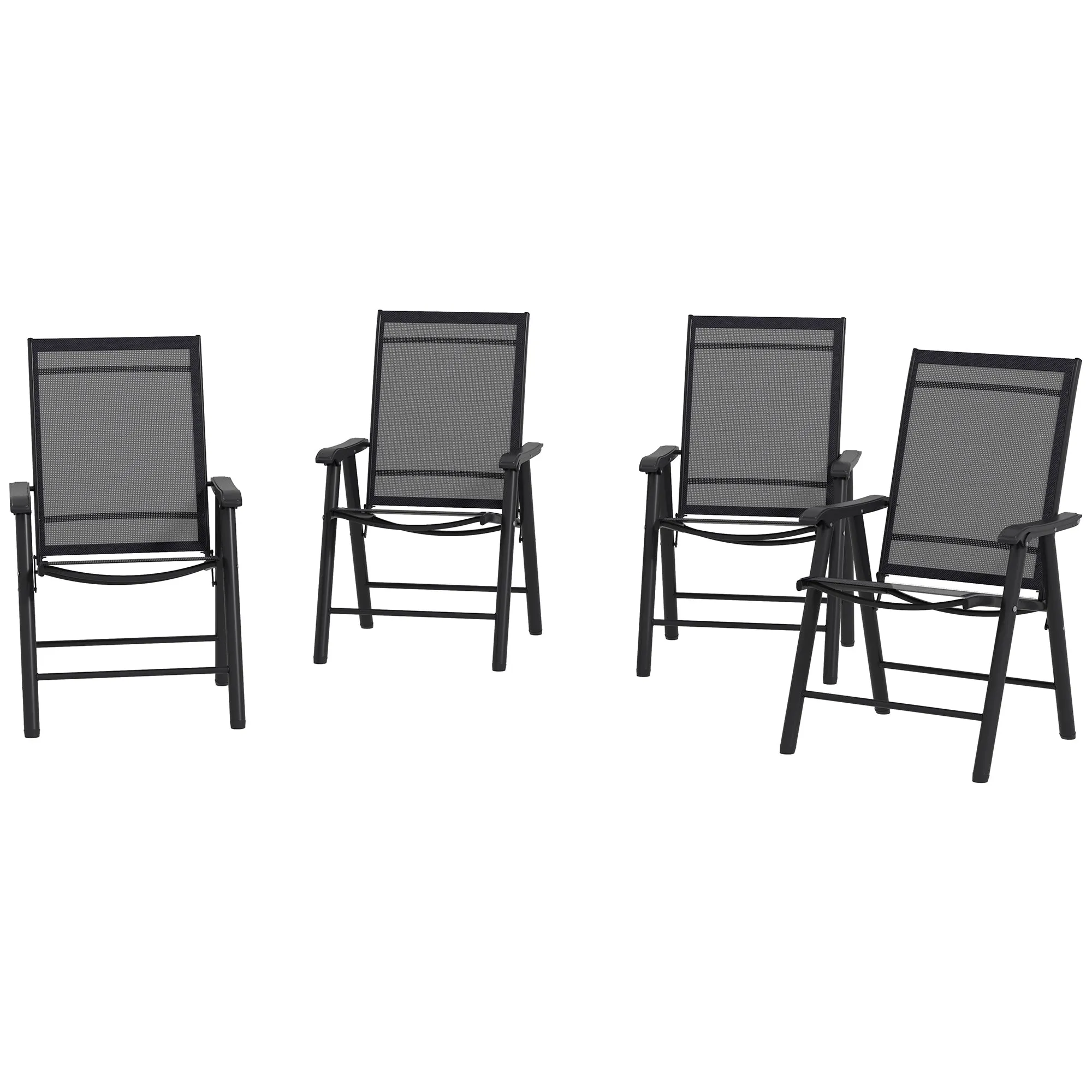 4-Piece Outdoor Folding Chairs, Stackable Metal Frame with Armrests, Black