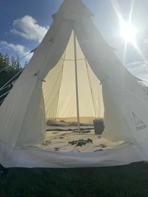 4 Season Hot Tent 9.85ft Canvas Bell Tent - Glamping for Family Camping with Aluminum Pole Waterproof Winter for Hiking Hunting Camouflage Customizable