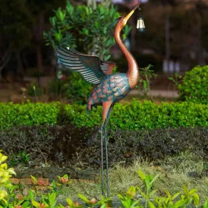 48'' Heron Garden Statue, Large Crane Outdoor Statue with Solar Lantern, Crane Bird Metal Yard Art for Outside Backyard, Pond, Porch Decor