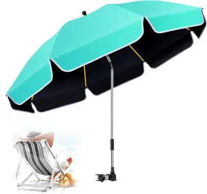 48.8 inch Large Beach Umbrella with Clamp Sun Shade for Beach Chair, 360°Adjustable UV Protection Golf Umbrella with Clip for Outdoor Patio Stroller Wheelchair