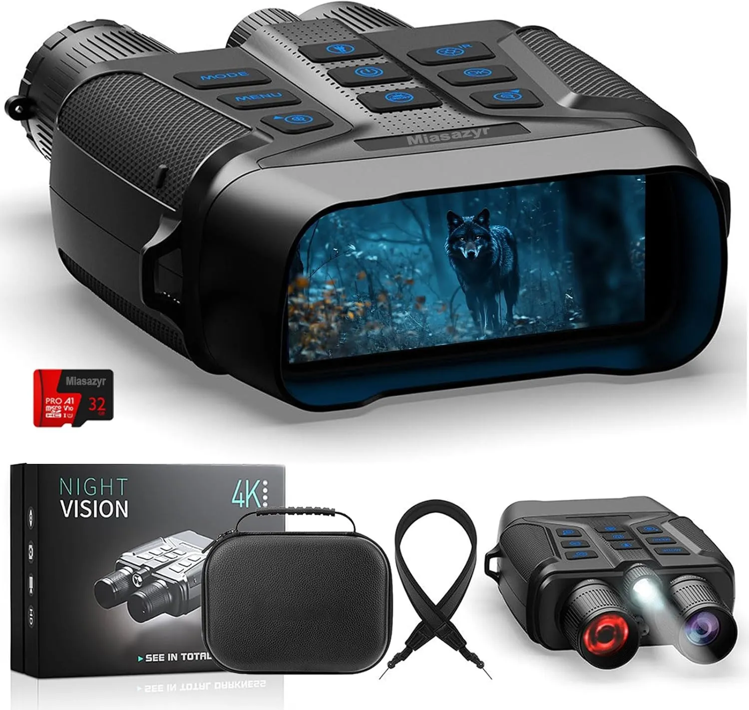 4K Night Vision Goggles, 58MP Full-Color Night Vision Binoculars for Adults with 5X Zoom 5000 mAh Rechargeable Battery, 4'' Screen, 32GB Memory Card for Photos and Videos
