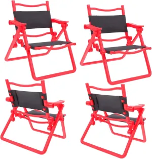 4pcs Mini Folding Chairs for Dollhouse Realistic Outdoor Beach Chair Furniture Toy Portable and Easy to Fold Miniature for Boy Girl Playset and Decor