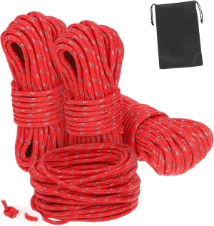 4pcs Reflective Camping Rope Heavy Duty Tent Cord with Storage Bag High Visibility Guyline for Outdoor Use for Hiking and Climbing Safety