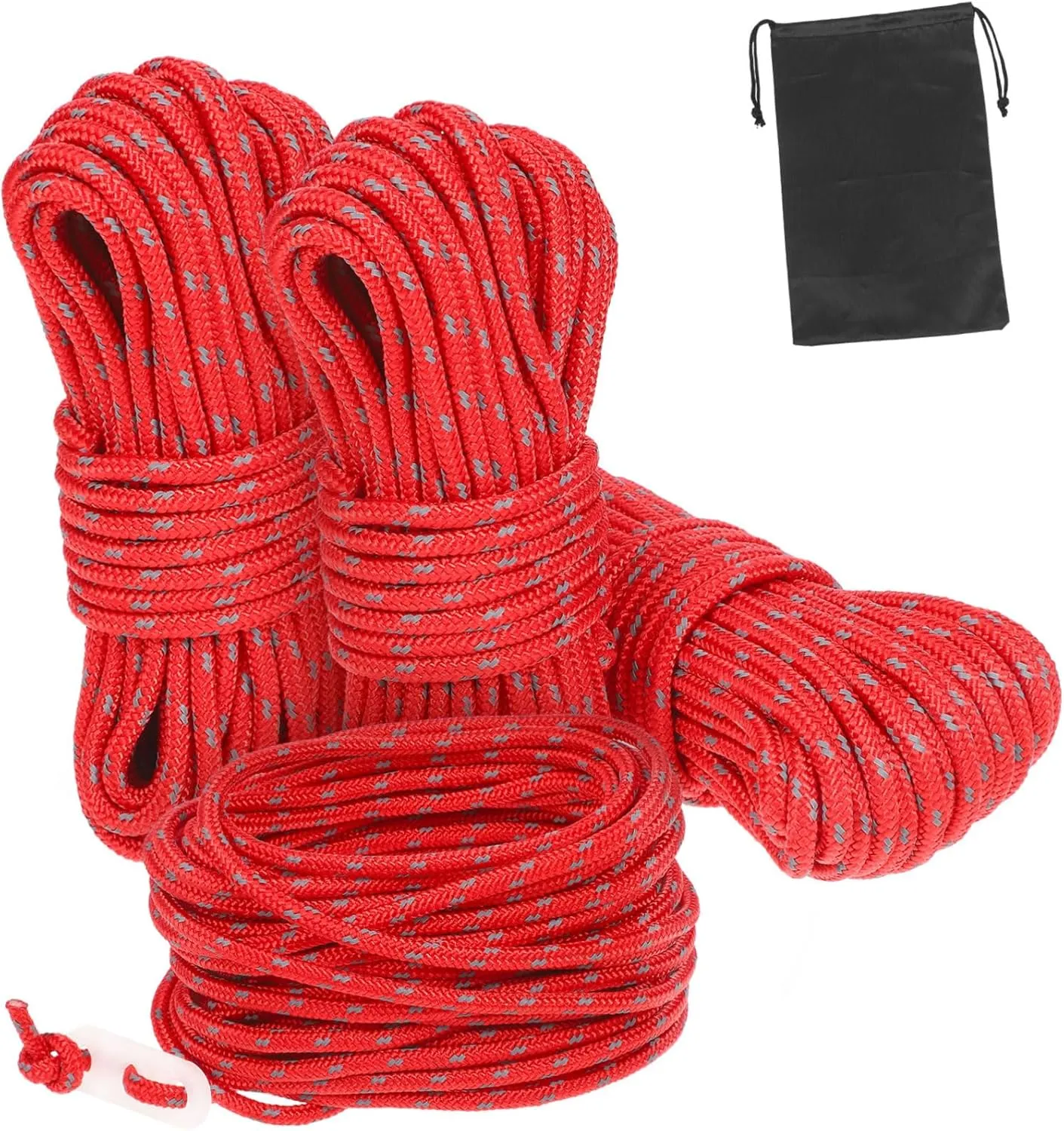 4pcs Reflective Camping Rope Heavy Duty Tent Cord with Storage Bag High Visibility Guyline for Outdoor Use for Hiking and Climbing Safety