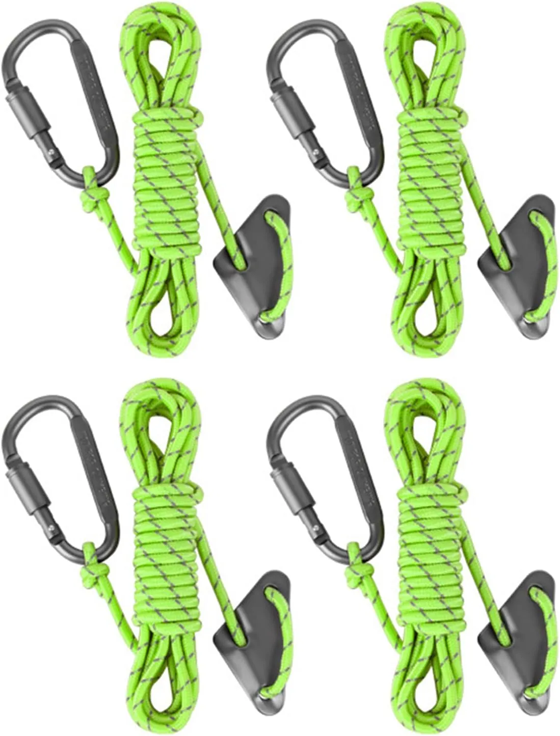 4Pcs Reflective Tent Guy Rope Outdoor Tent Guide Rope with Locking Carabiner Clip Winds Line for Awning Camping Enduring