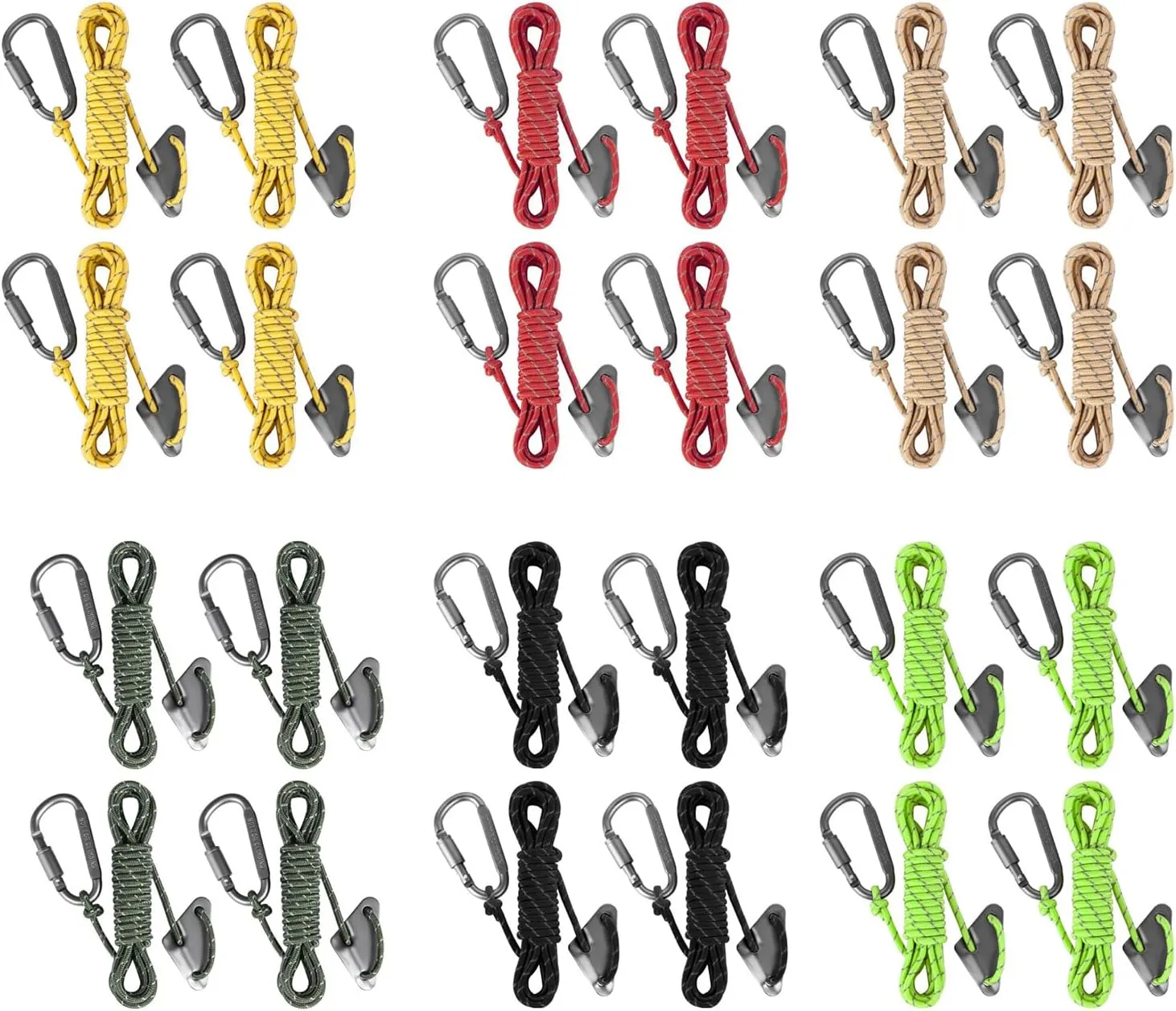 4Pcs Reflective Tent Guy Rope Outdoor Tent Guide Rope with Locking Carabiner Clip Winds Line for Awning Camping Enduring