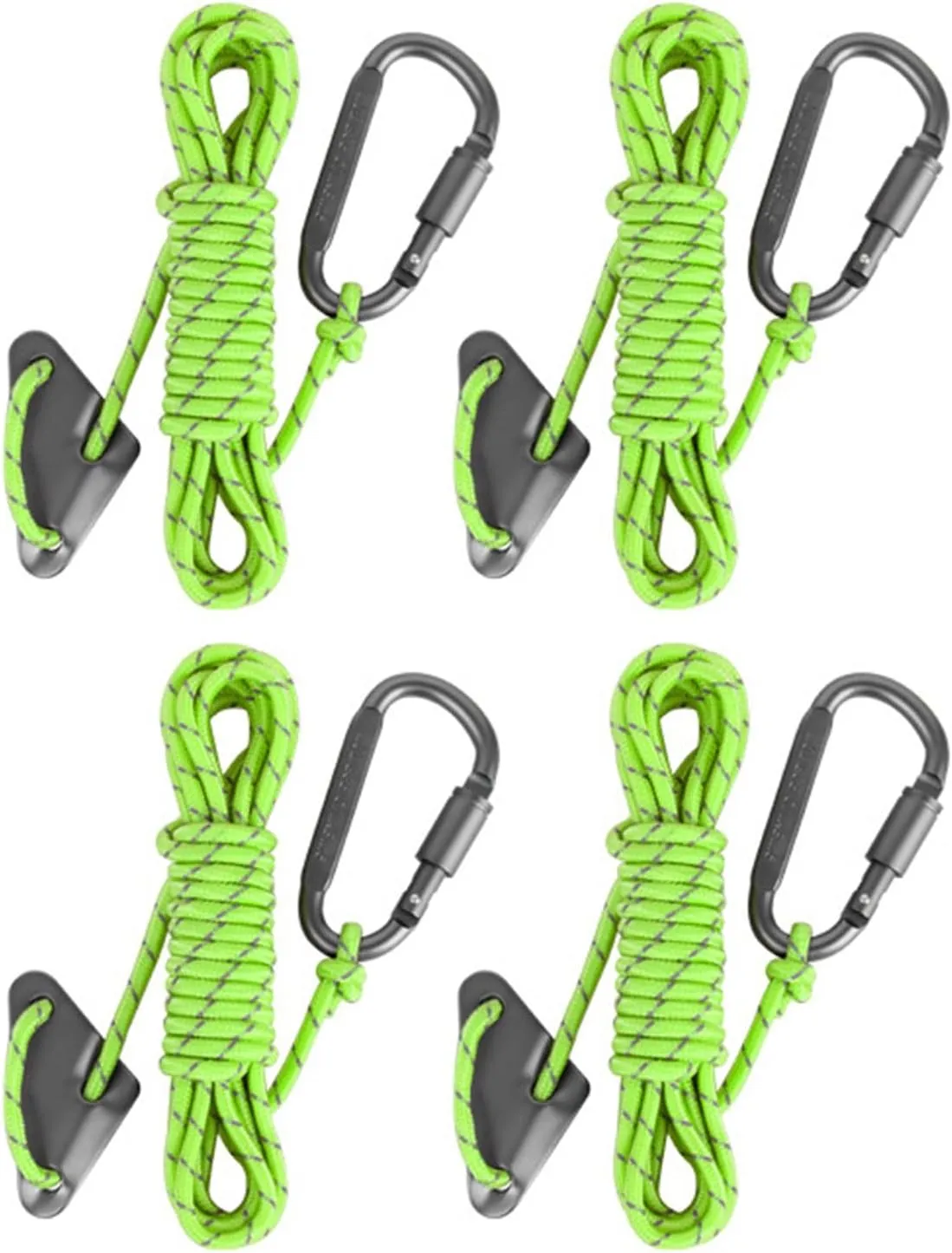 4Pcs Reflective Tent Guy Rope Outdoor Tent Guide Rope with Locking Carabiner Clip Winds Line for Awning Camping Enduring