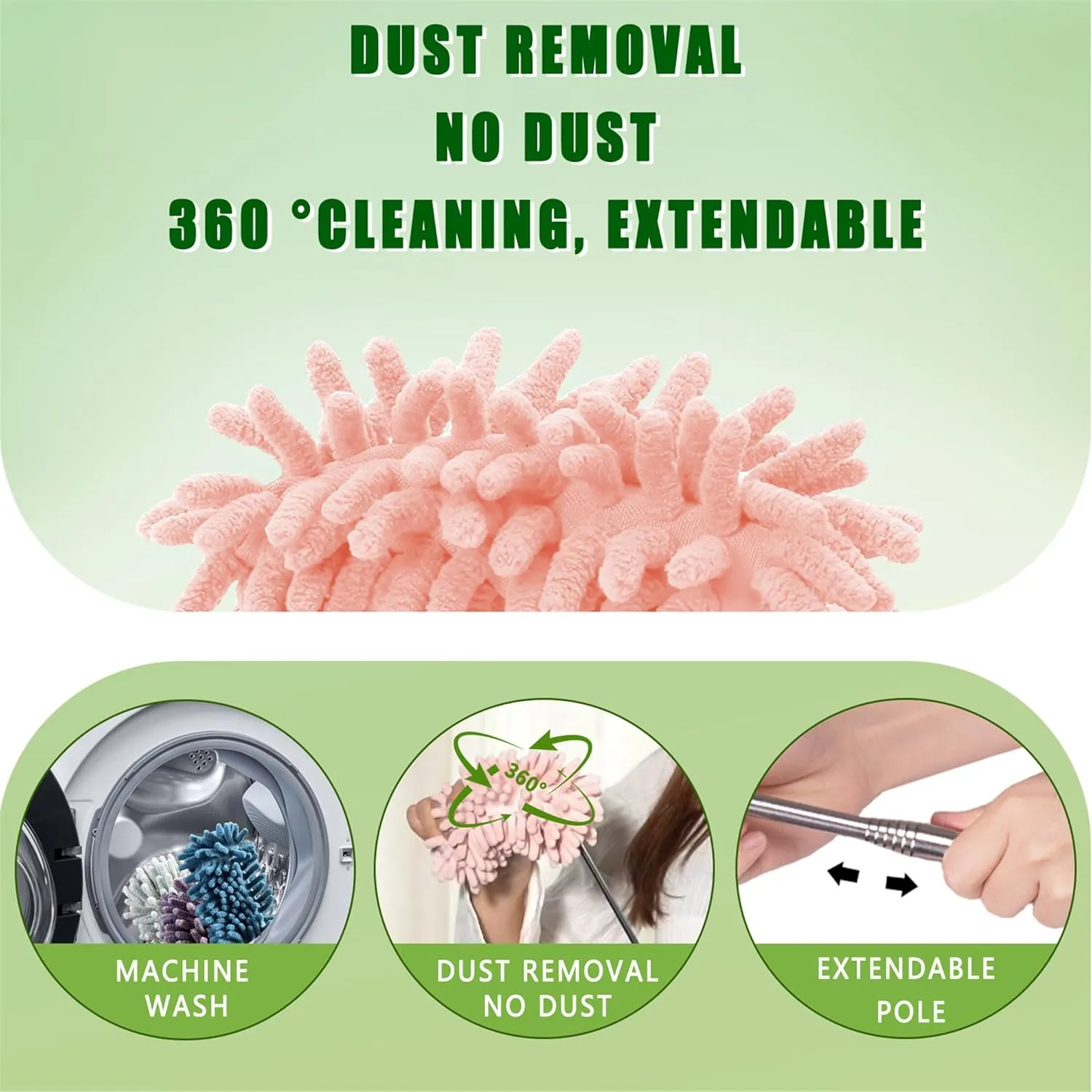 4Pcs Reusable Microfiber dusters Refills Microfiber Duster for Cleaning extendable Pole Duster Washable Damp Duster Bendable Dry Dusters with Extension Handle Pole Supplies (Pink)