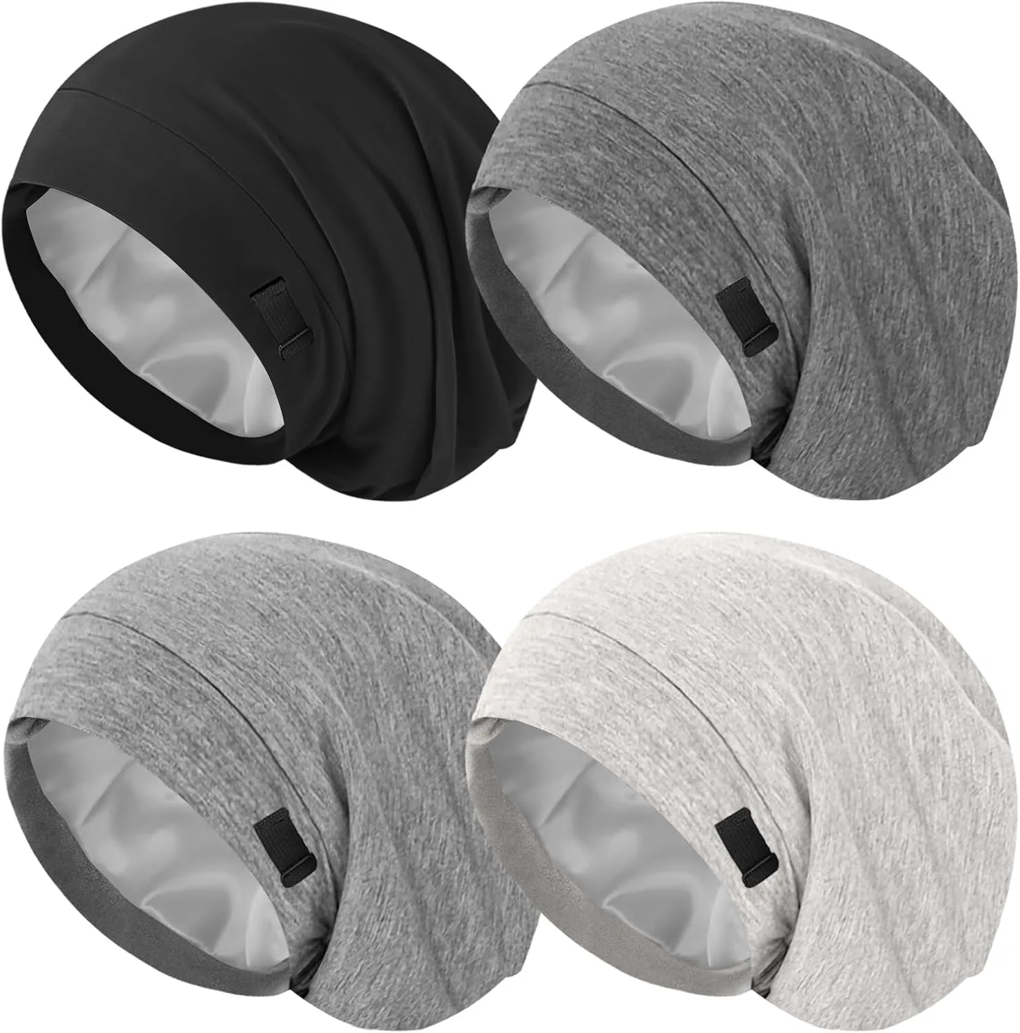 4Pcs Silk Satin Lined Sleep Cap Bonnets for Women Men, Adjustable Satin Bonnet for Sleeping Hair Wrap Slouchy Beanie Hat for Curly Hair and Braids