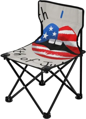 4th of July Independence Day Red and Blue Lips Portable Backpack Beach Chairs for Adults Ultralight Camp Chair with Carrying Bag Hiking Chair for Outdoor Traveling
