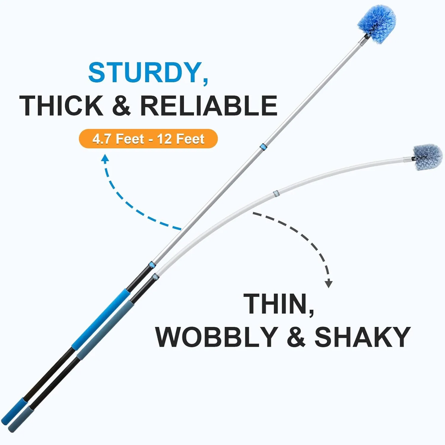 5-12 ft Long Telescopic Extension Pole, Multi-Purpose Extendable Pole with Universal Twist-on Metal Tip, Lightweight Sturdy Aluminum Telescoping Pole for Painting, Dusting and Window Cleaning