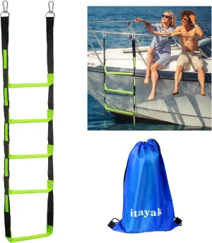 5 Step Boat Rope Ladder, Foldable Assist Boarding Outdoor Climbing Rope Ladder for Inflatable Boat, Pontoon Boat, Sailboat, Kayak, Motorboat, Canoeing