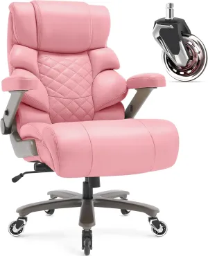 500lbs Big and Tall Office Chair-Large Computer Chair with Adjustable Lumbar Support 3D Flip Arms Plus Size Wheels, High Back Executive Desk Chair, Heavy Duty Metal Base, Thick Padded Wide Seat